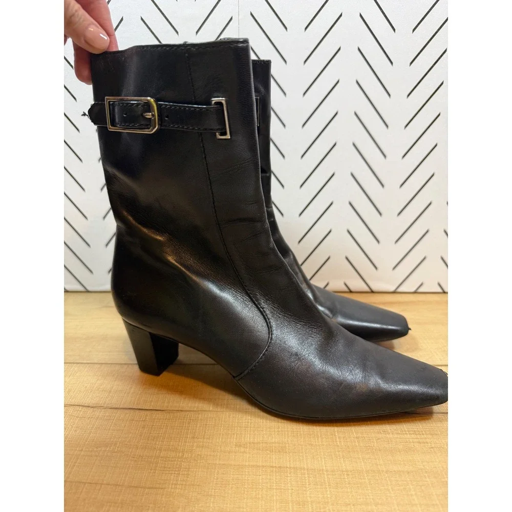 VTG Cole Haan Black Leather Tadi Square Toe Ankle Boots Women's Size 7.5‎ AA